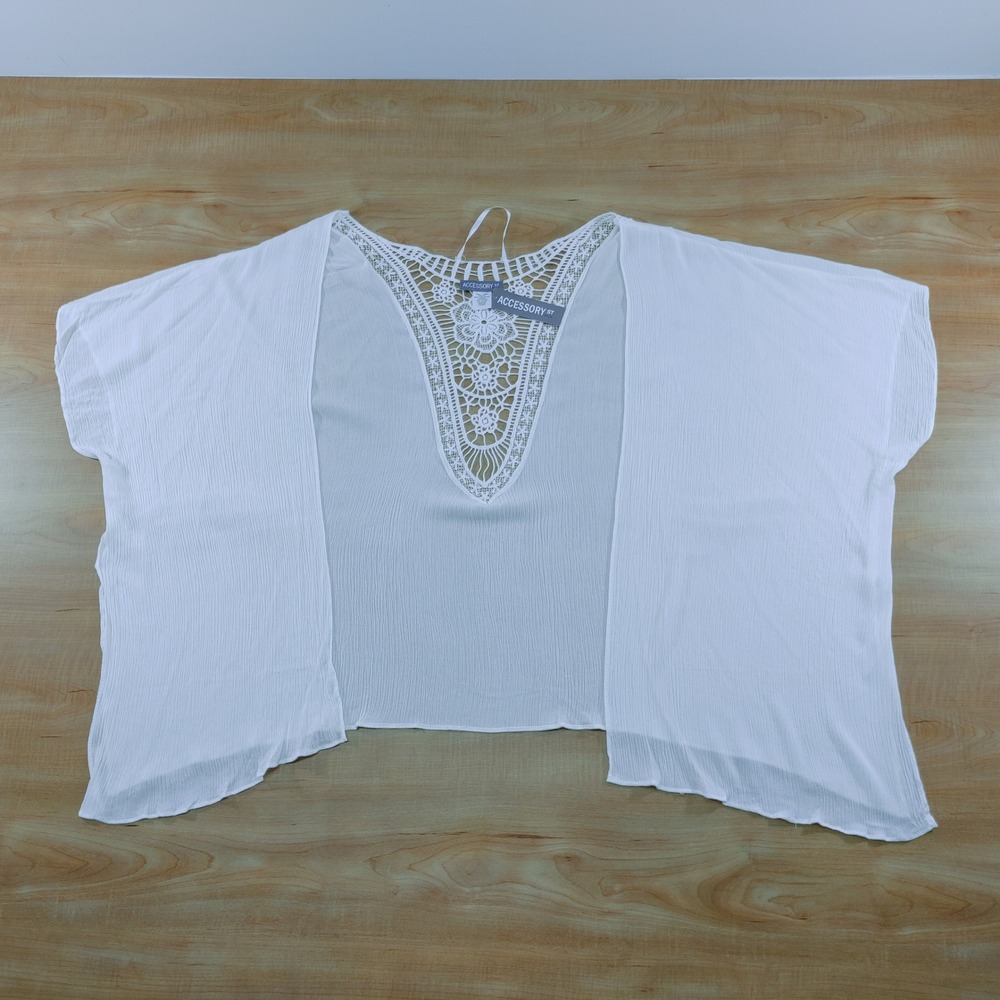 Accessory Street White Crochet Lace Back Kimono Cover‎ Up One Size